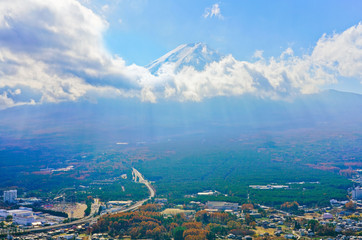 View of the Mount Fuji covered with cloud in autumn in Japan.