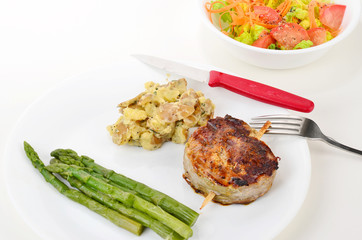Grilled Filet Mignon Dinner with Potatoes and Asparagus