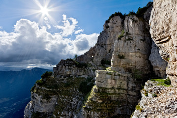 Fototapeta na wymiar Pasubio (Trentino, Italy): path to the military positions of the Sogi. It was built by the Italian army during the Great War. 
