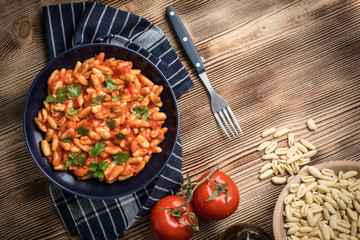 Cavatelli pasta with fresh tomato sauce.