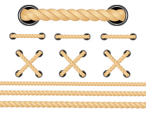 Nautical rope. Round and square rope frames, cord borders. Sailing vector decoration elements. Rope marine, nautical border, cord round, string knot twisted illustration