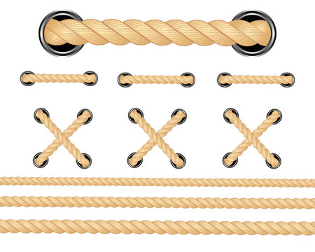 Nautical rope. Round and square rope frames, cord borders. Sailing vector decoration elements. Rope marine, nautical border, cord round, string knot twisted illustration