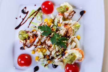 Prawn salad with seafood