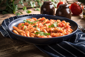 Cavatelli pasta with fresh tomato sauce.