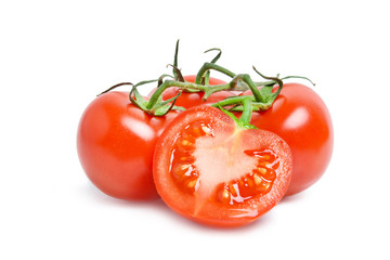 Four red ripe tomatoes with shadow isloated on white