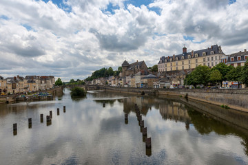 Banks of the Mayenne river, City of Laval, Mayenne, Pays de Loire, France. August 5, 2018