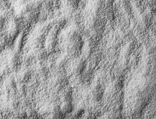 Pile of shredded coconut meat background and texture, top view