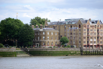 The former warehouse Oliver's Wharf alongside the River Thames in Wapping London., UK