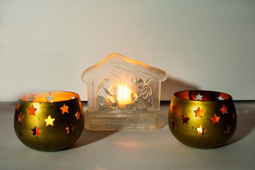 Christmas Backdrop Including Candles and Nativity Scene