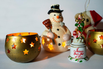 Christmas Backdrop Including Snowman, Candles, Bear and Bell
