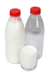 Plastic bottle with milk on white background