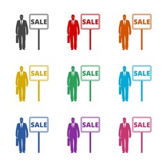 Businessman silhouette icon or logo, color set