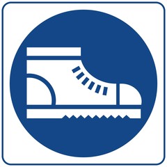 Wear safety footwear. Protective safety boots must be worn, mandatory sign, vector illustration