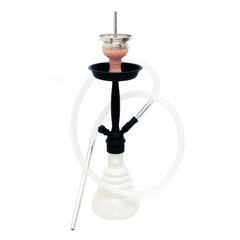 Modern transparent hookah isolated on white background. Hookah with rubber tube and flask isolated...
