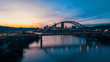 Fototapeta na wymiar PNC Park, Pittsburgh, Pirates Stadium, river. Pittsburgh, Pennsylvania, sunset