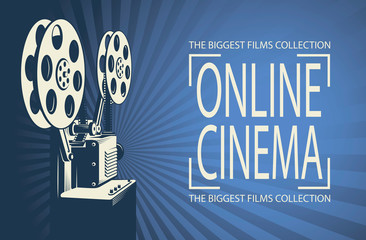 Obraz premium online cinema poster with retro film projector background