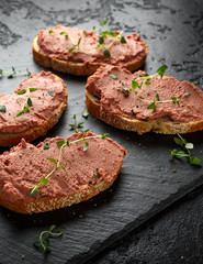 Fresh homemade chicken liver pate on bread