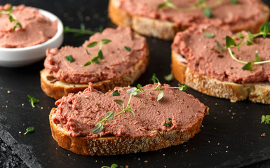 Fresh homemade chicken liver pate on bread