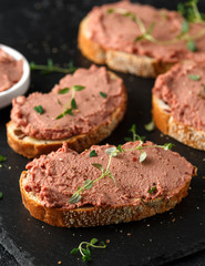 Fresh homemade chicken liver pate on bread