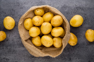 A bio russet potato wooden vintage background.