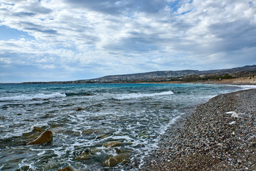 Cyprus. Kissonerga. Evening on the rocky beach. North view