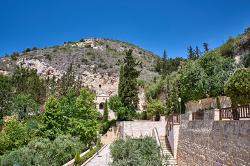 Fototapeta na wymiar Cyprus. Monastery Neophytos the Recluse. Skete at the foot of the mountain
