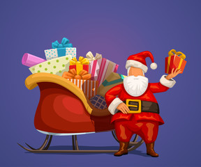 santa with present and sleigh