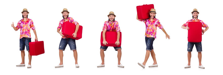 Travel vacation concept with luggage on white