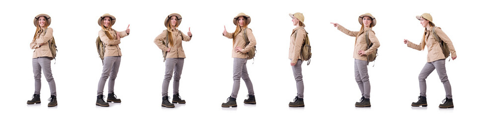 Woman wearing safari hat on white © Elnur