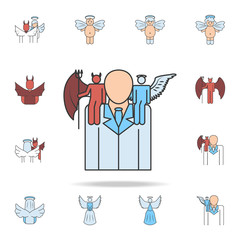 angel and demon on shoulders color field outline icon. Detailed set of angel and demon icons. Premium graphic design. One of the collection icons for websites, web design, mobile