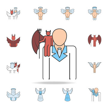 demon on the shoulder color field outline icon. Detailed set of angel and demon icons. Premium graphic design. One of the collection icons for websites, web design, mobile app