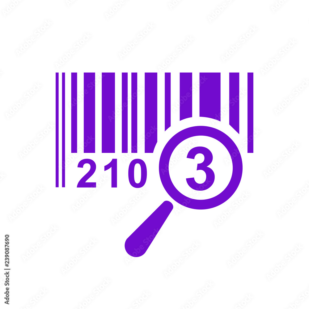 Poster barcode icon isolated sign symbol with magnifying glass. flat line style for app, web and digital de