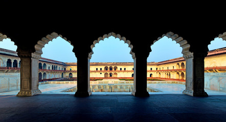 Agra Fort in Agra, India – a view to Anguri Bagh or the Garden of Grapes was built as the paradise garden for the royal ladies.