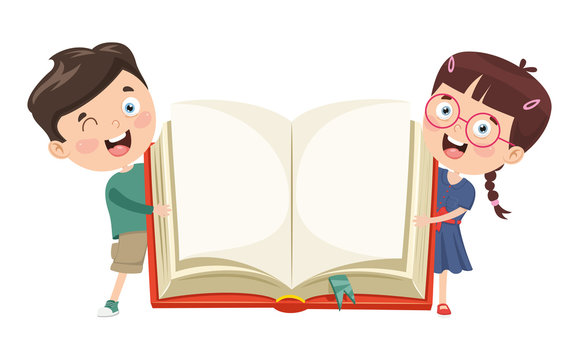 Vector Illustration Of Kids Showing Open Book