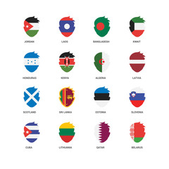 Simple Set of 16 Vector Icon. Contains such Icons as Belarus, Qatar, Lithuania, Cuba, Slovenia, Jordan, Honduras, Scotland, Algeria, undefined, undefined. Editable Stroke pixel perfect - obrazy, fototapety, plakaty