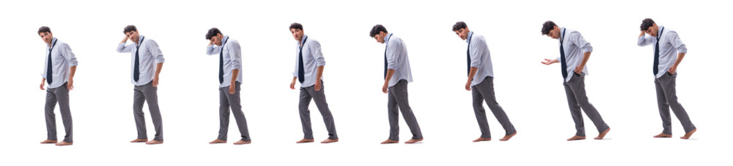 Young barefooted businessman isolated on white 