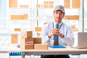Fototapeta na wymiar Male employee working in box delivery relocation service