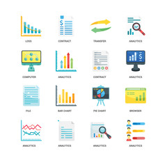 Simple Set of 16 Vector Icon. Contains such Icons as Analytics, Browser, Loss, Computer, File, Contract, undefined, undefined. Editable Stroke pixel perfect