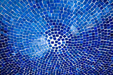 Circular blue tile mosaic table top.