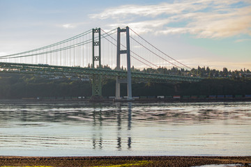 Fototapeta na wymiar tacoma narrows bridge stretching across puget sound