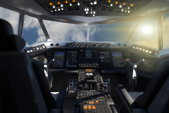 the cockpit from the aircraft's inside 3d render