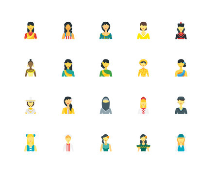 Simple Set of 20 Vector Icon. Contains such Icons as Greek, Indonesia, Mongolian, Woman, Finland, American, Russian, African. Editable Stroke pixel perfect