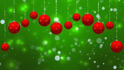 Red Holidays Ornaments on Green Background