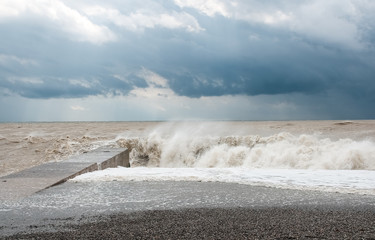 Storm on the sea, big, dirty waves