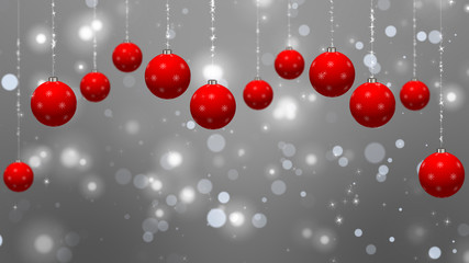 Red Holidays Ornaments on Silver Background