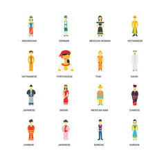 Simple Set of 16 Vector Icon. Contains such Icons as Korean, Japanese, Chinese, Indonesian, Vietnamese, Thai, undefined, undefined. Editable Stroke pixel perfect