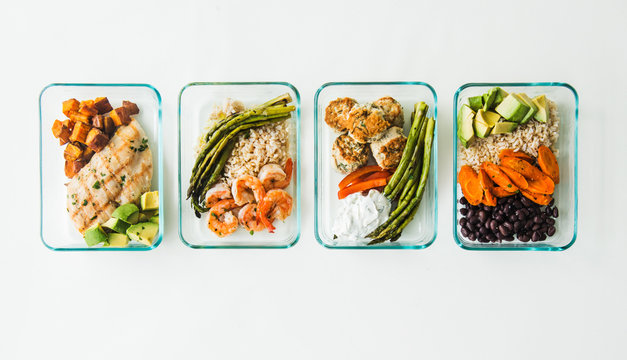 Meal Prep Containers Filled With Healthy Lunches