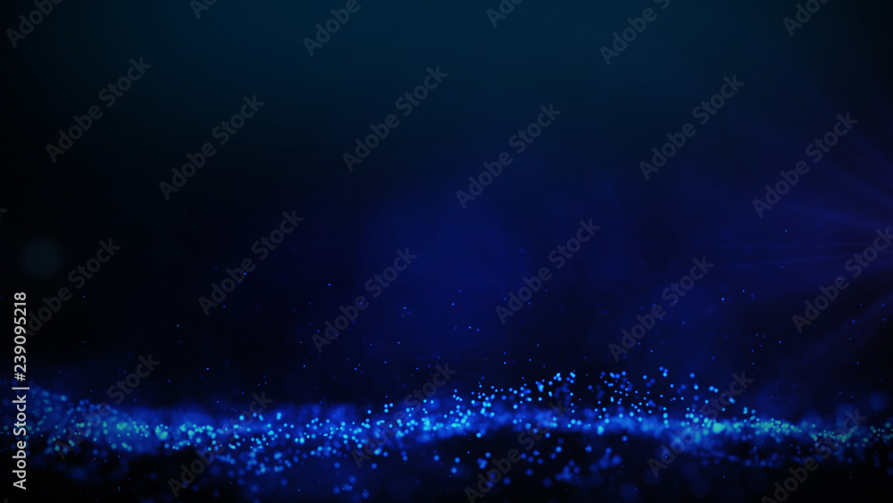 Poster blue particles abstract blurred glowing background computer generated graphics