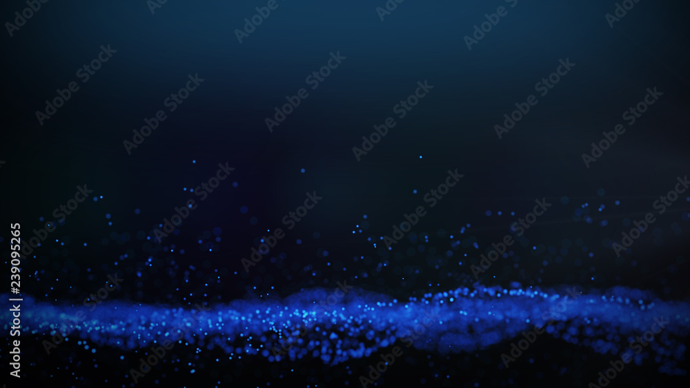 Poster blue particles abstract blurred glowing background computer generated graphics
