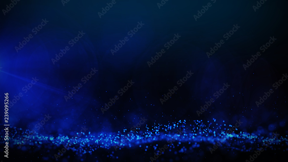Poster blue particles abstract blurred glowing background computer generated graphics